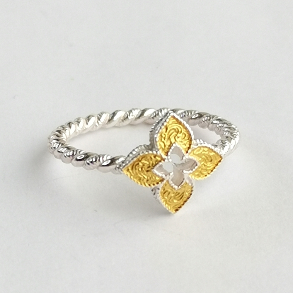 Sterling Silver Gold Quatrefoil Cable Ring size 8 🆕